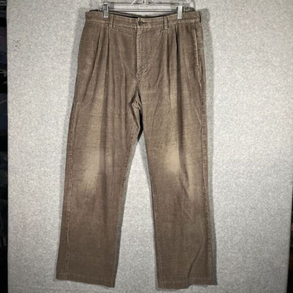 Vintage Joseph Abboud Cord Pants Men 36 Tan Corduroy Pleated Casual Preppy 36x33